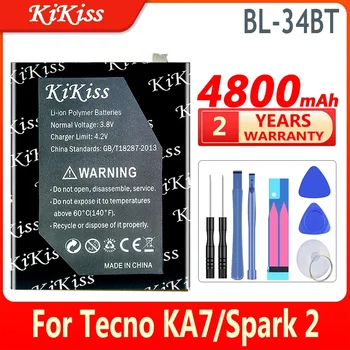 Аккумулятор большой емкости 4800 мАч KiKiss BL-34BT BL34BT для аккумуляторов мобильных телефонов Tecno KA7/Spark 2 Spark2